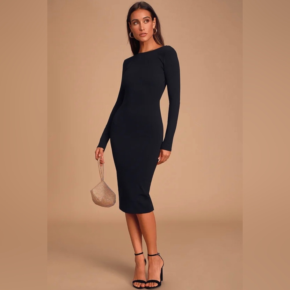 Lulu's Black Long-Sleeve Backless Midi Dress